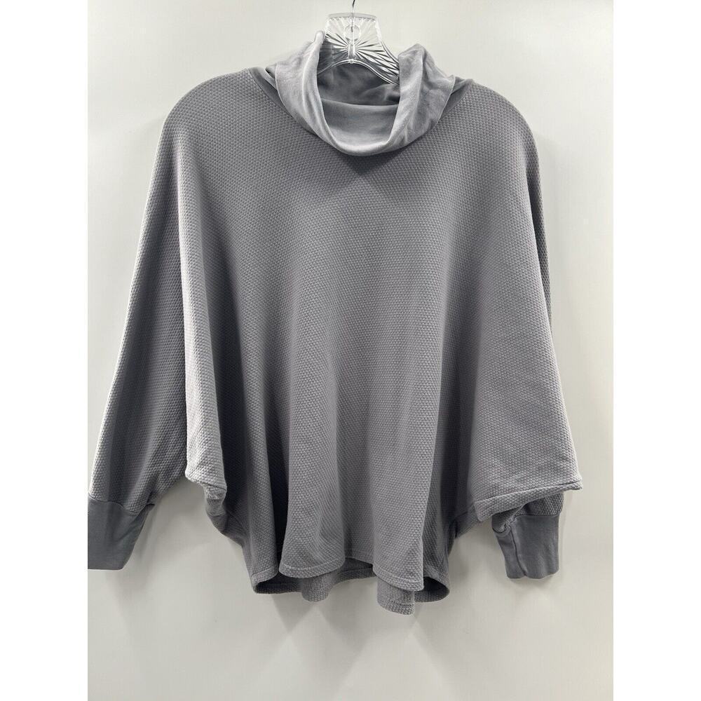 Stateside Women’s Dolman Sleeve Waffle Knit Cotton Top Cowl Neck Gray Small